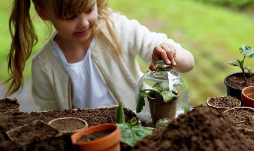 liten flicka som odlar