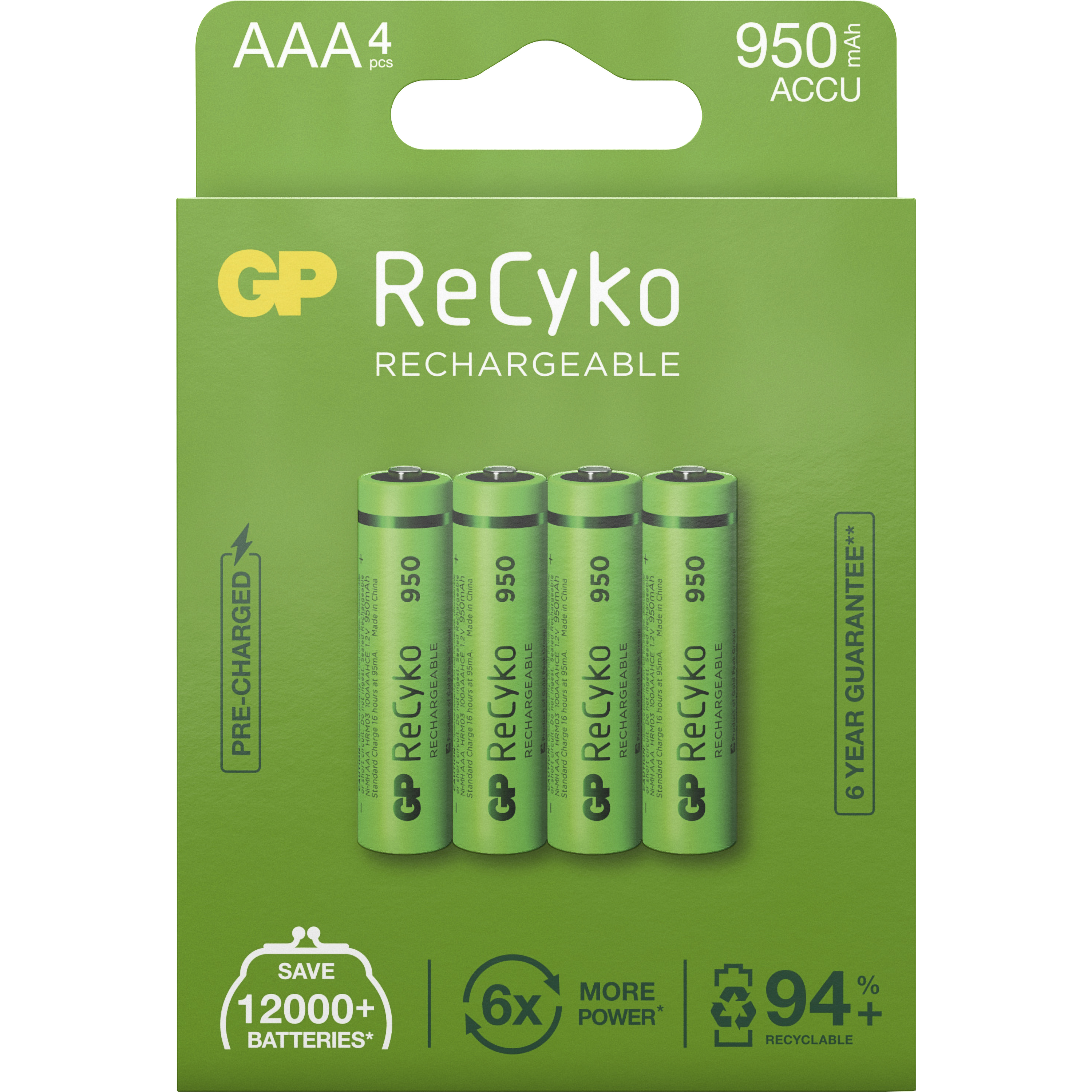 Batteri GP ReCyko 950 Laddningsbart AAA 4-p