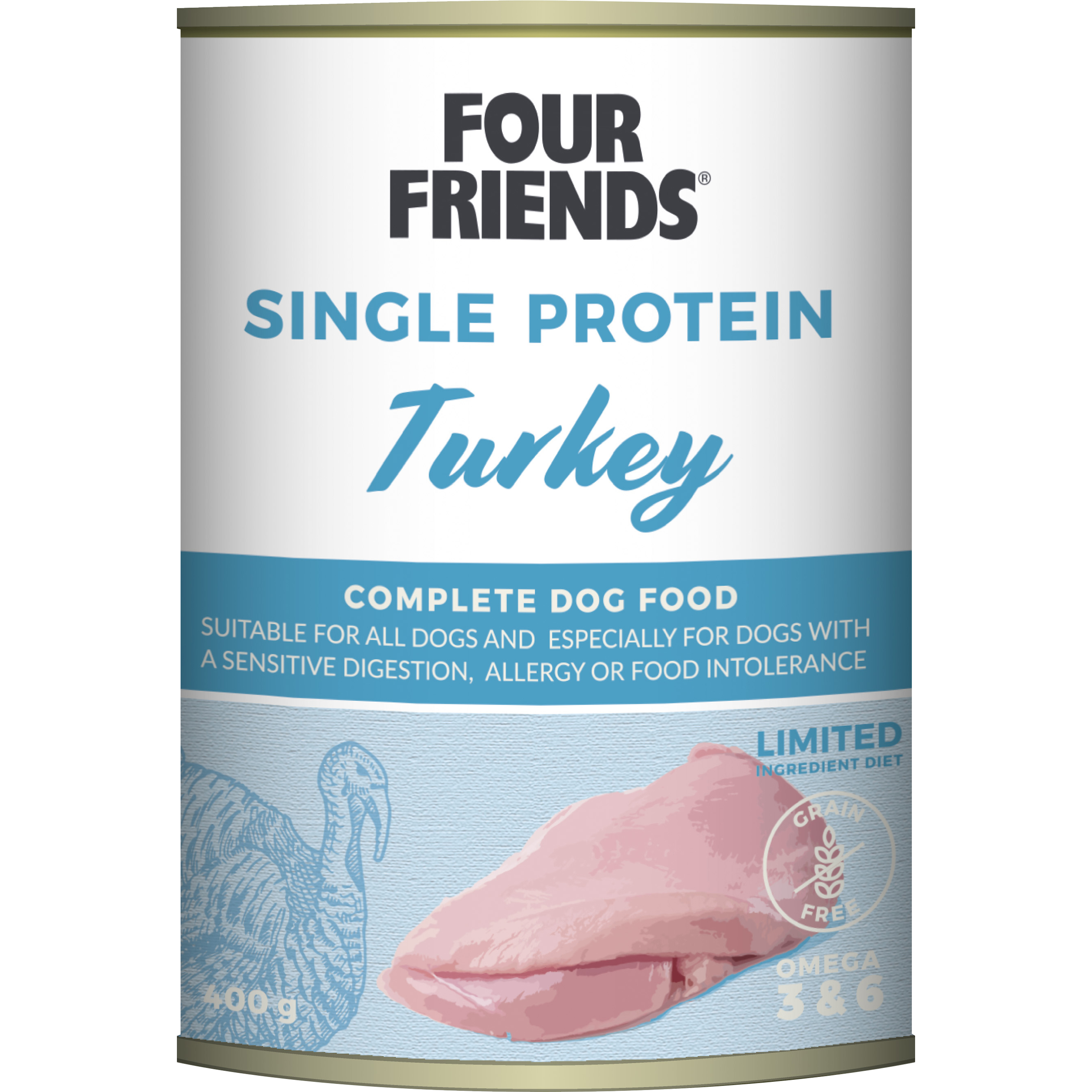 Våtfoder Four Friends Single Protein Turkey 400g