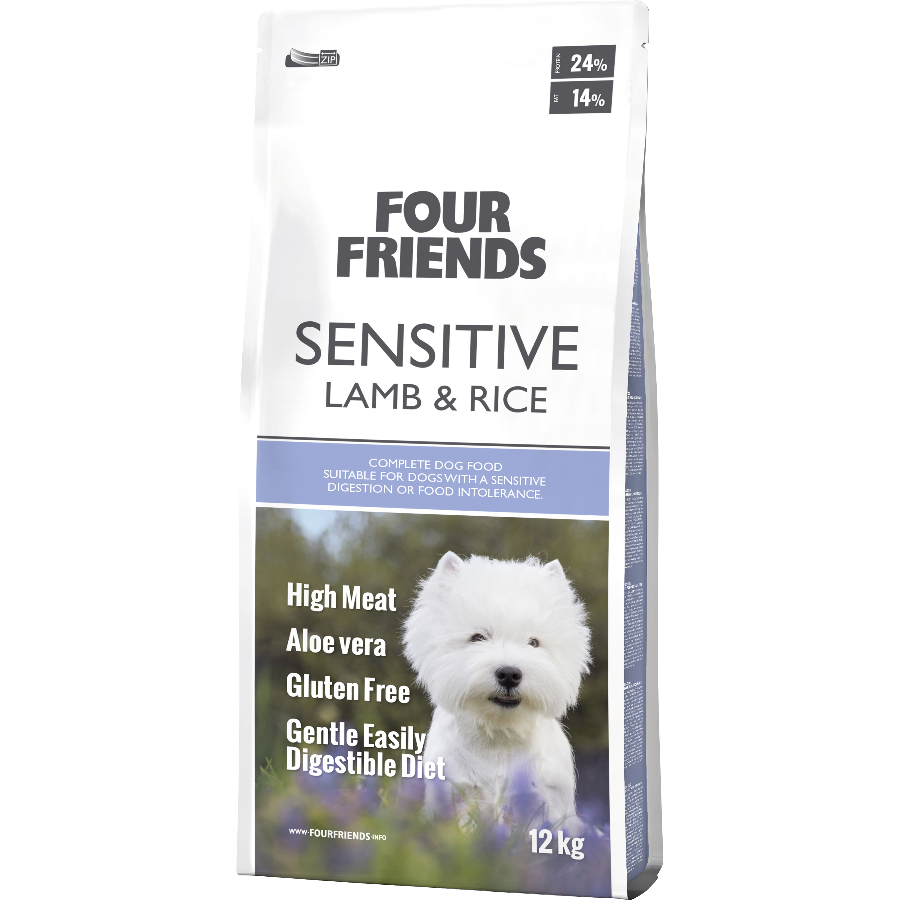 Hundfoder Four Friends Sensitive Low Calorie Lamb & Rice 12kg