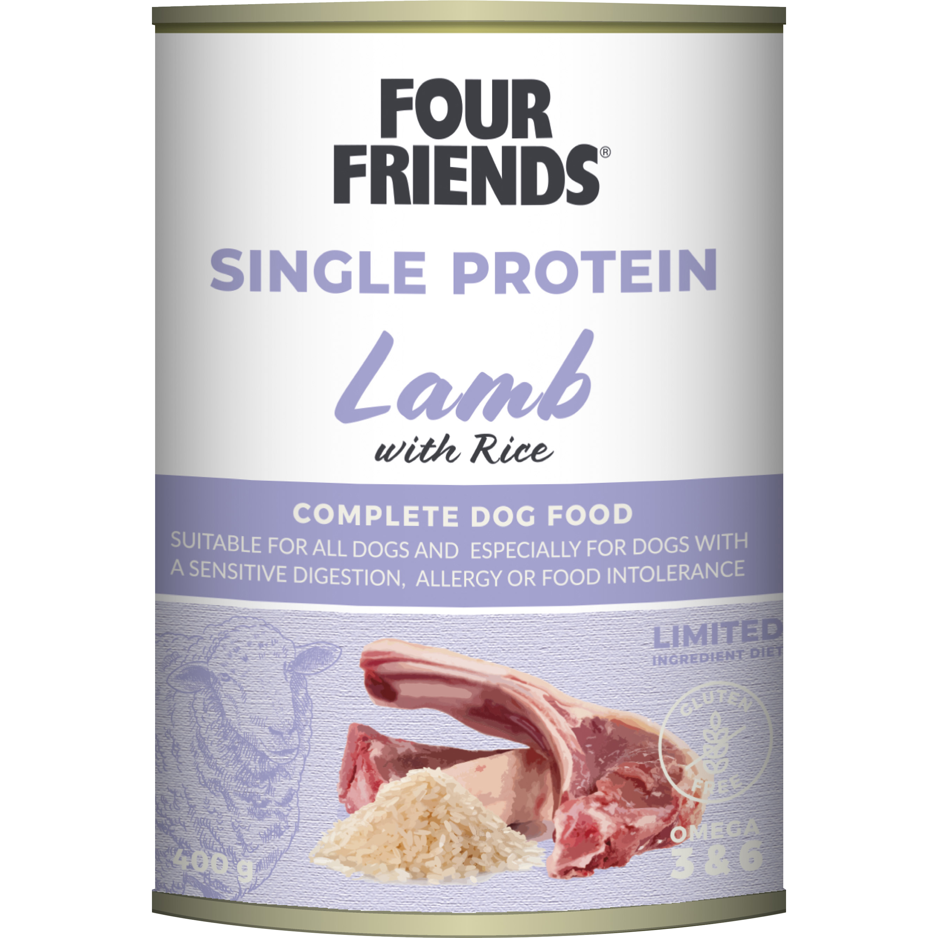 Våtfoder Four Friends Single Protein Lamb & Rice 400g