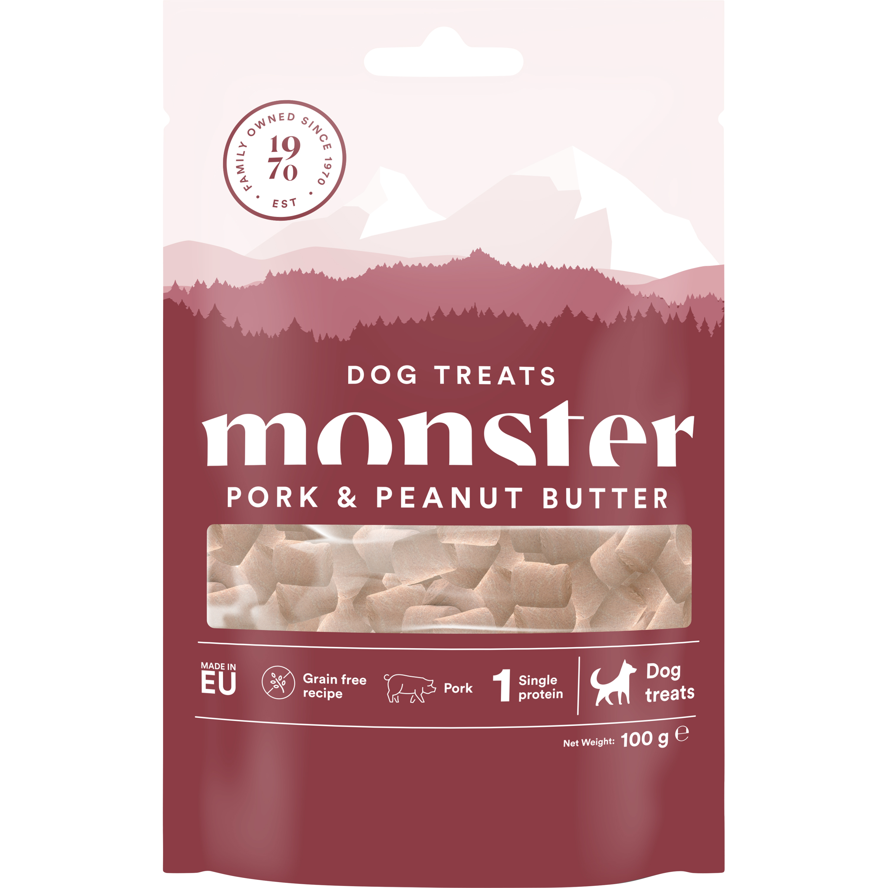 Hundgodis Monster Dog Treats Pork & Peanut Butter 100 g