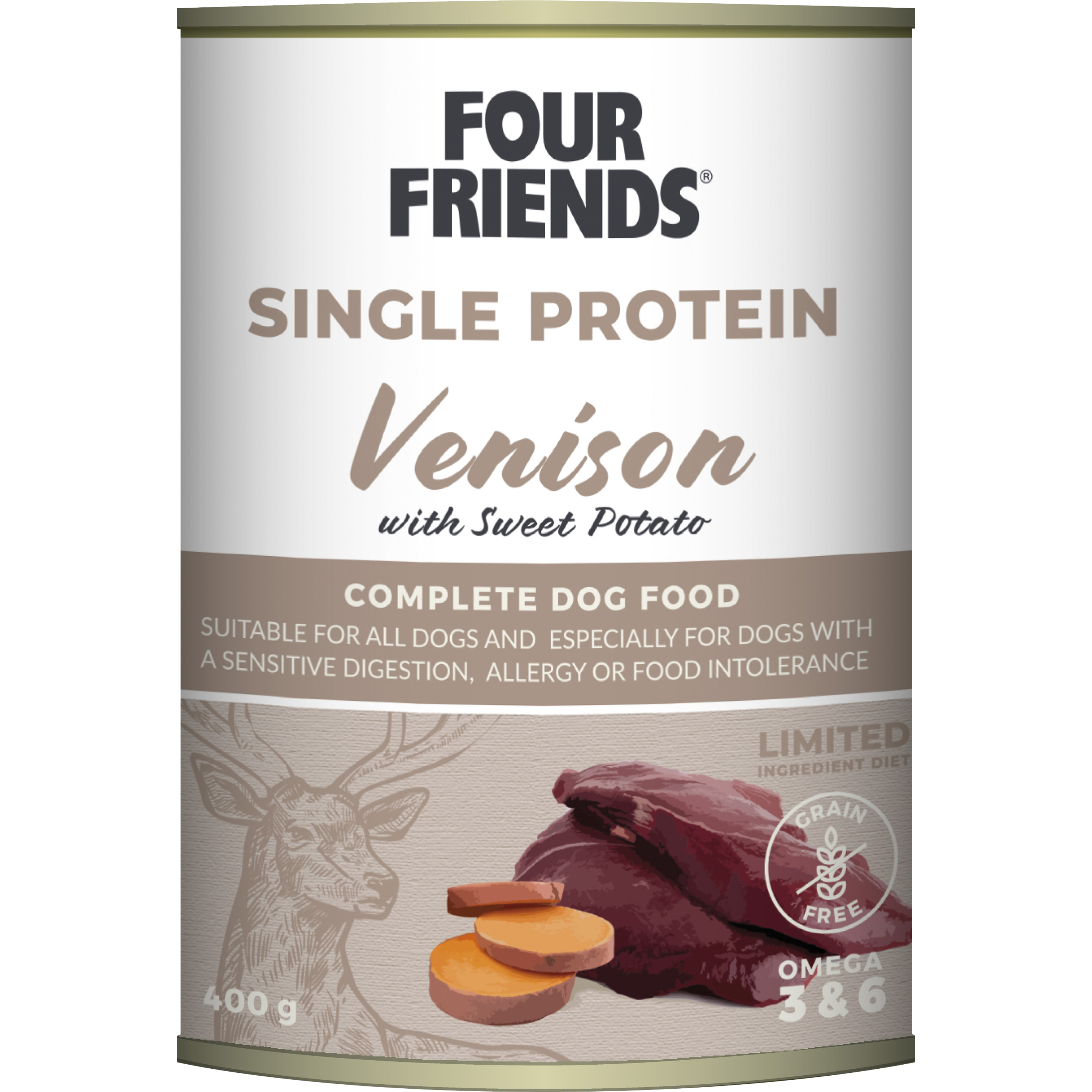 Våtfoder Four Friends Single Protein Venison/Sweet Potato 400g
