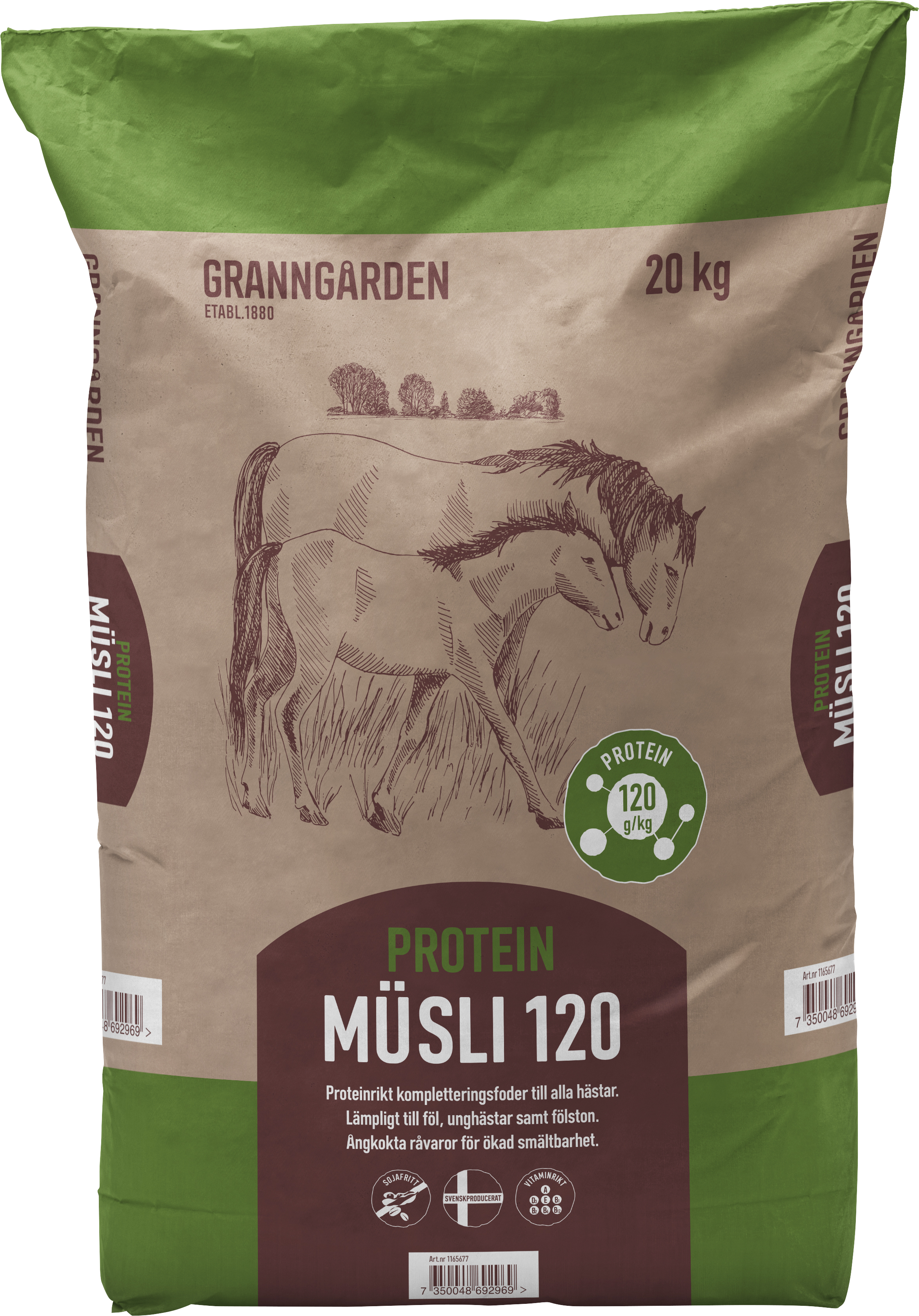 Hästfoder Granngården Protein Müsli 120, 20 kg