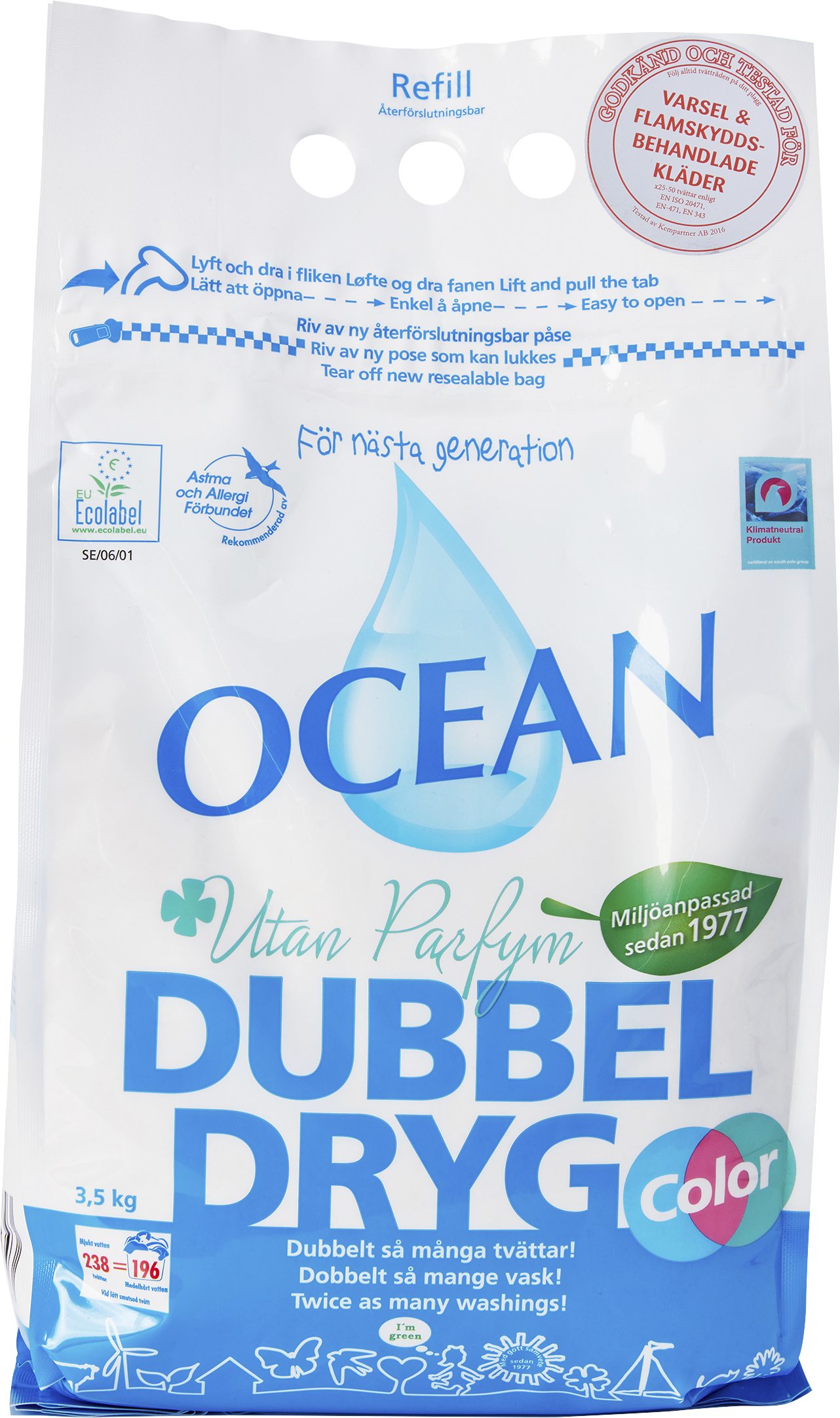 Tvättmedel Dubbeldryg Ocean Oparfymerad Refill 3,5kg