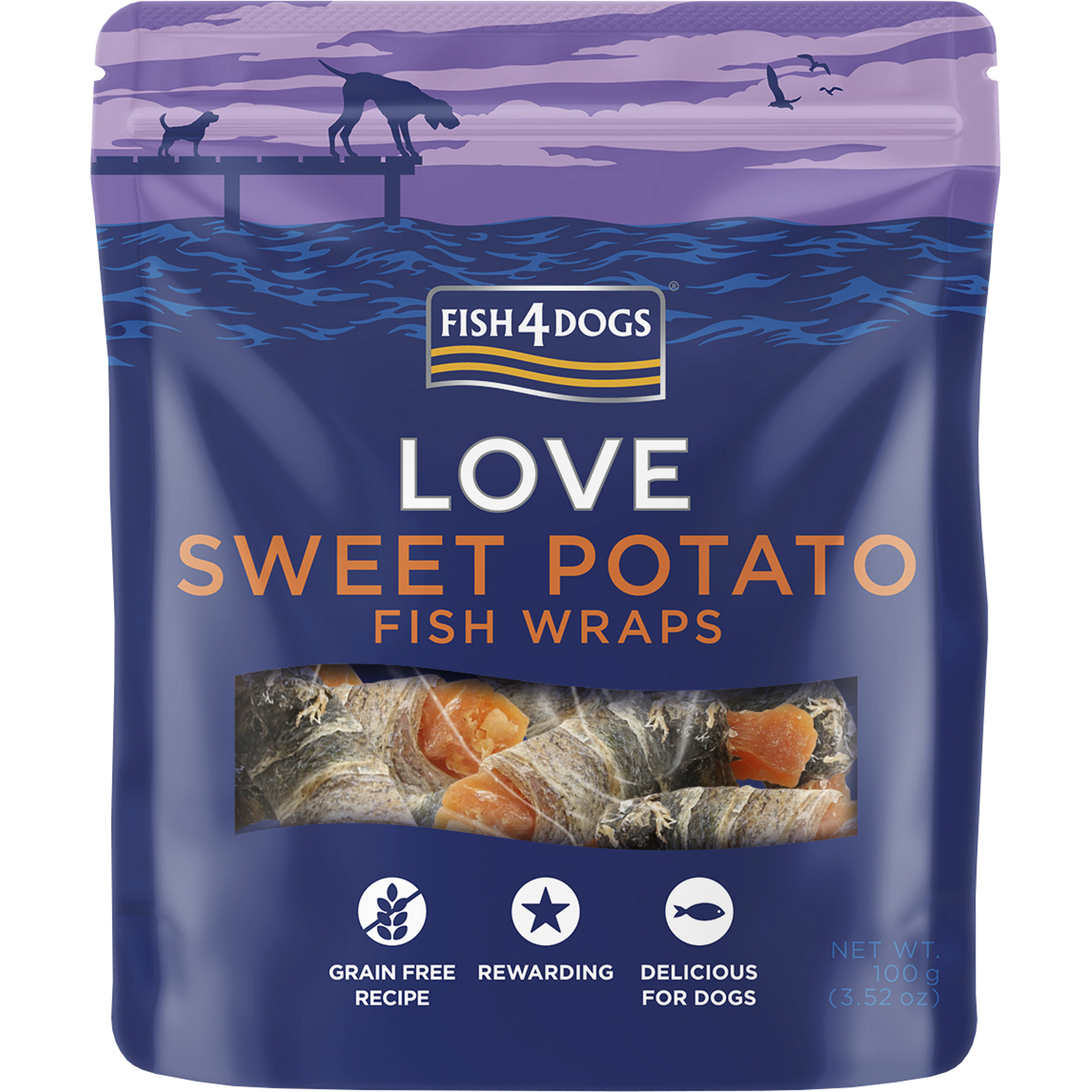 Hundgodis Fish4Dogs Love Sweet Potato Fish Wraps 100 g