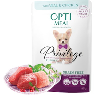 Hundfoder Optimeal Puppy Small Breed Grain Free Veal & Chicken Fillet in Gravy, 85 g