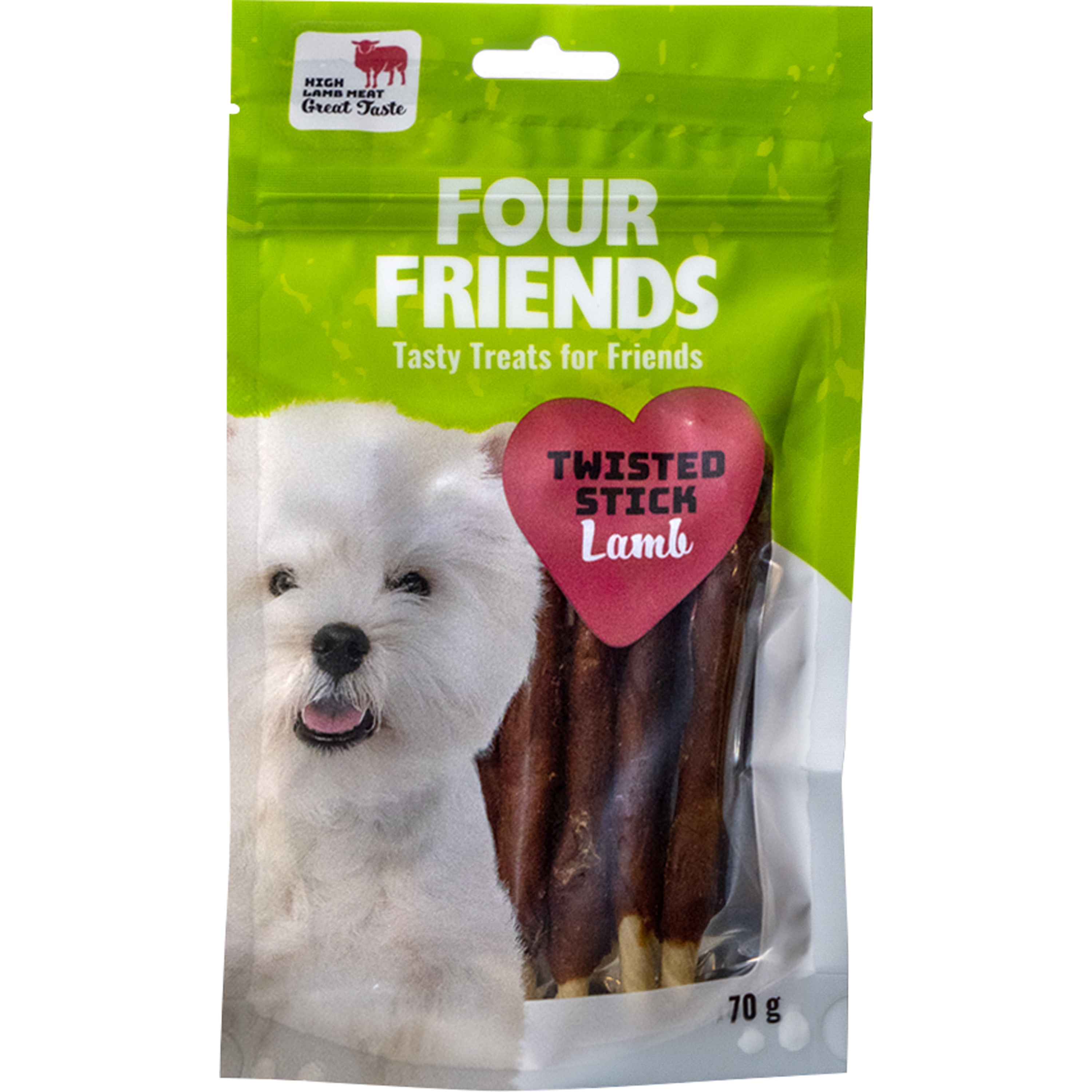 Hundtugg Four Friends Twisted stick Lamb 12,5cm 7p