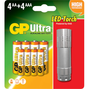 Batterier GP Ultra 4 AA/AAA med LED-lampa