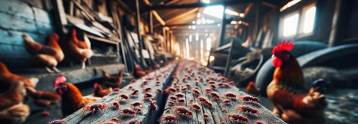 bild på hönor och kvalster i ett hönshus