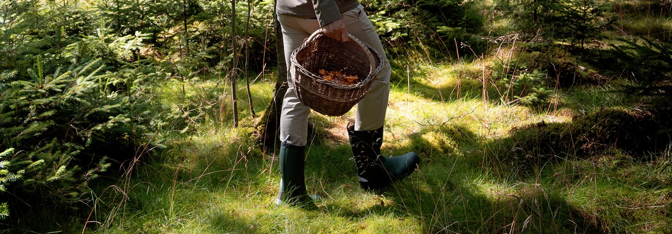 Skogspromenad med gummistövlar