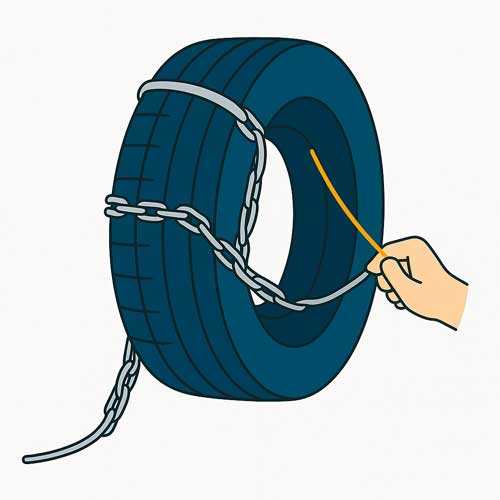 illustration av hur en kedja förs runt ett däck