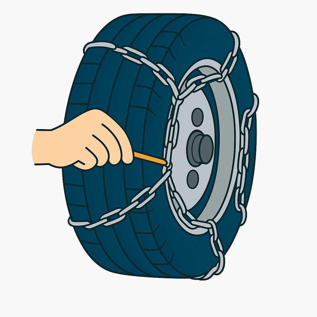 illustration som visar hur ett snöre fästes i mönstret på däcket