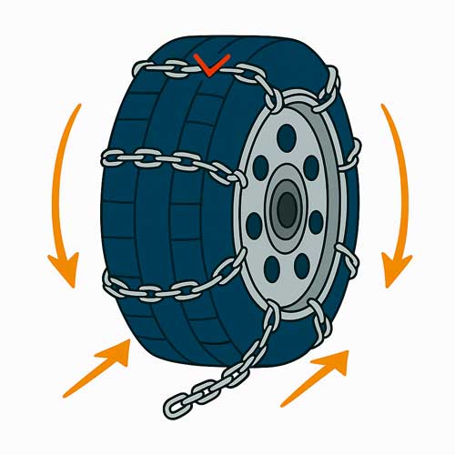 illustration som visar däck som rullar fram