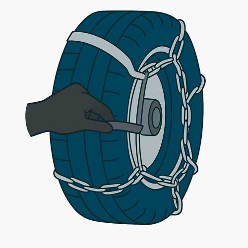 illustration som visar hur kedjan på däcket spänns åt