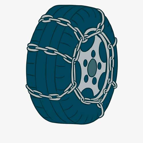 illustration som visar en färdigmonterad kedja på ett däck